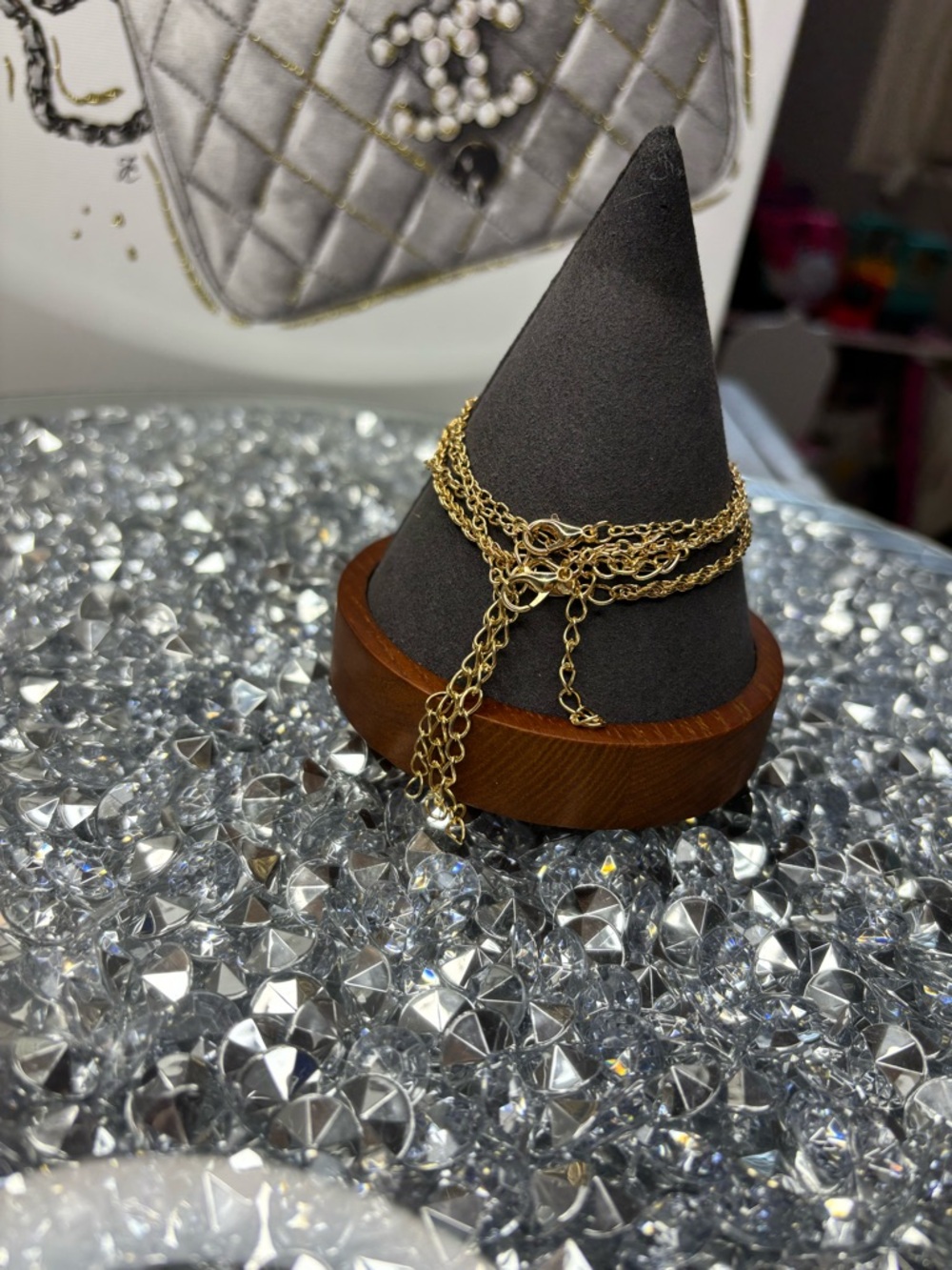 Gold Multi-Layer Chain Bracelet with Turquoise Accents - Picture 5 of 7